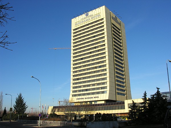 The hotel where Micky had a night walk on the outside of the building.