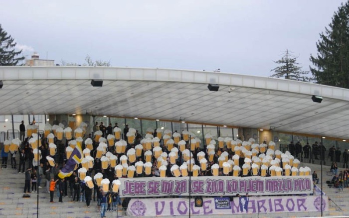 It's not hard to tell what these fans from NK Maribor (Slovenia) want: beer!