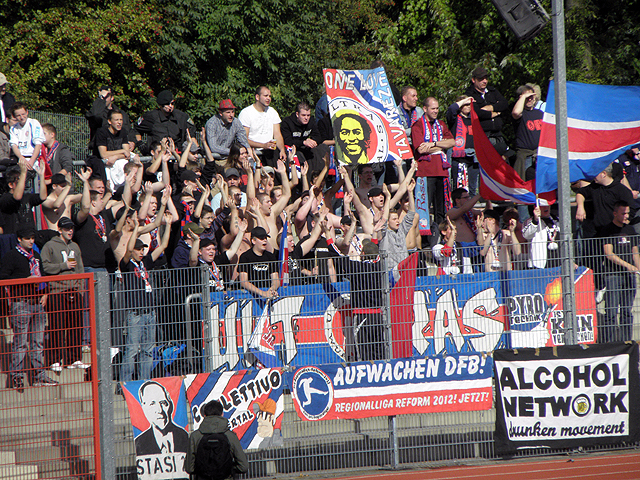 Cool flag by the small German team Wuppertaler SV. The fans are connected to the Alcohol Network.
