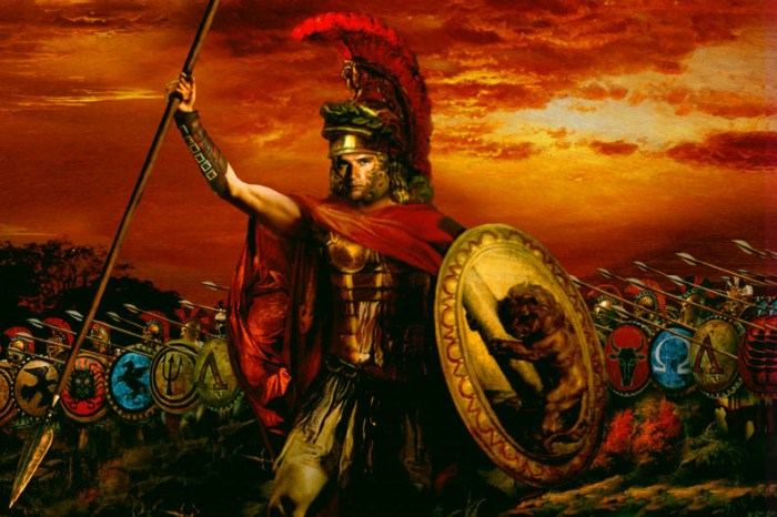 A heroic painting of Alexander the Great in battle.