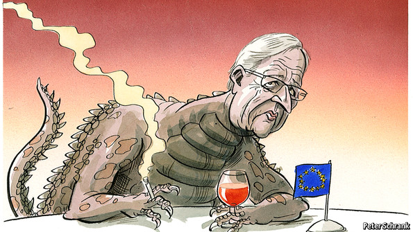 a cartoon of a smoking and drinking Jean-Claude Juncker from The Independent.