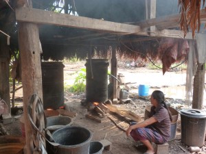 A typical communal still in a village in Laos. Here's where the villagers make their lao lao.