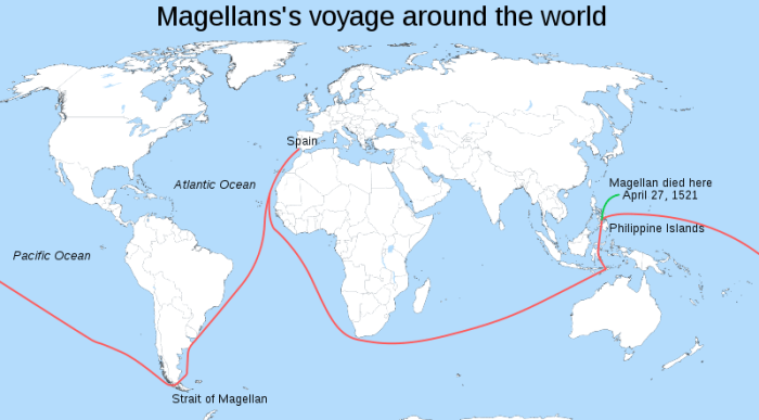 The voyage of Ferdinand Magellan and the ship Victoria after his death.